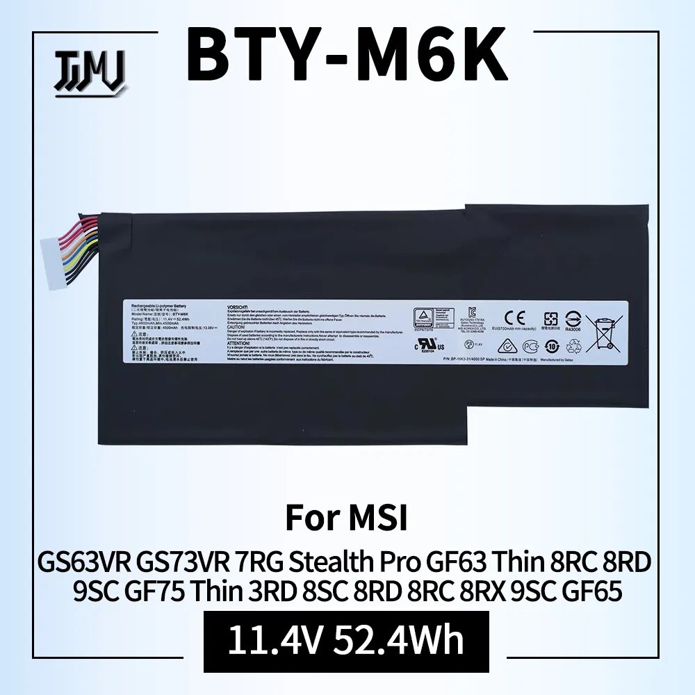 BTY-M6K แบตเตอรี่ for MSI GS63VR GS73VR 7RG Stealth Pro GF63 Thin 8RC 8RD 9SC GF75 Thin 3RD 8SC 8RD 