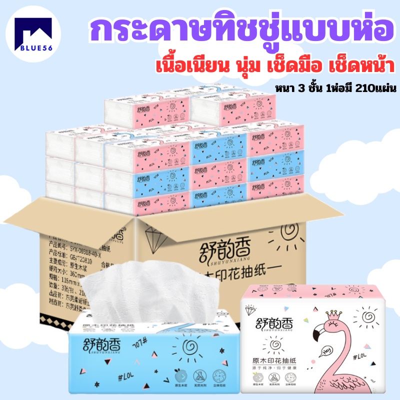 BLUE56 พร้อมส่ง ทิชชู่ กระดาษทิชชู่ เช็ดหน้าได้ ขนาดพกพา ไร้สารอันตราย ไม่มีสารเรืองแสง เเบบห่อ