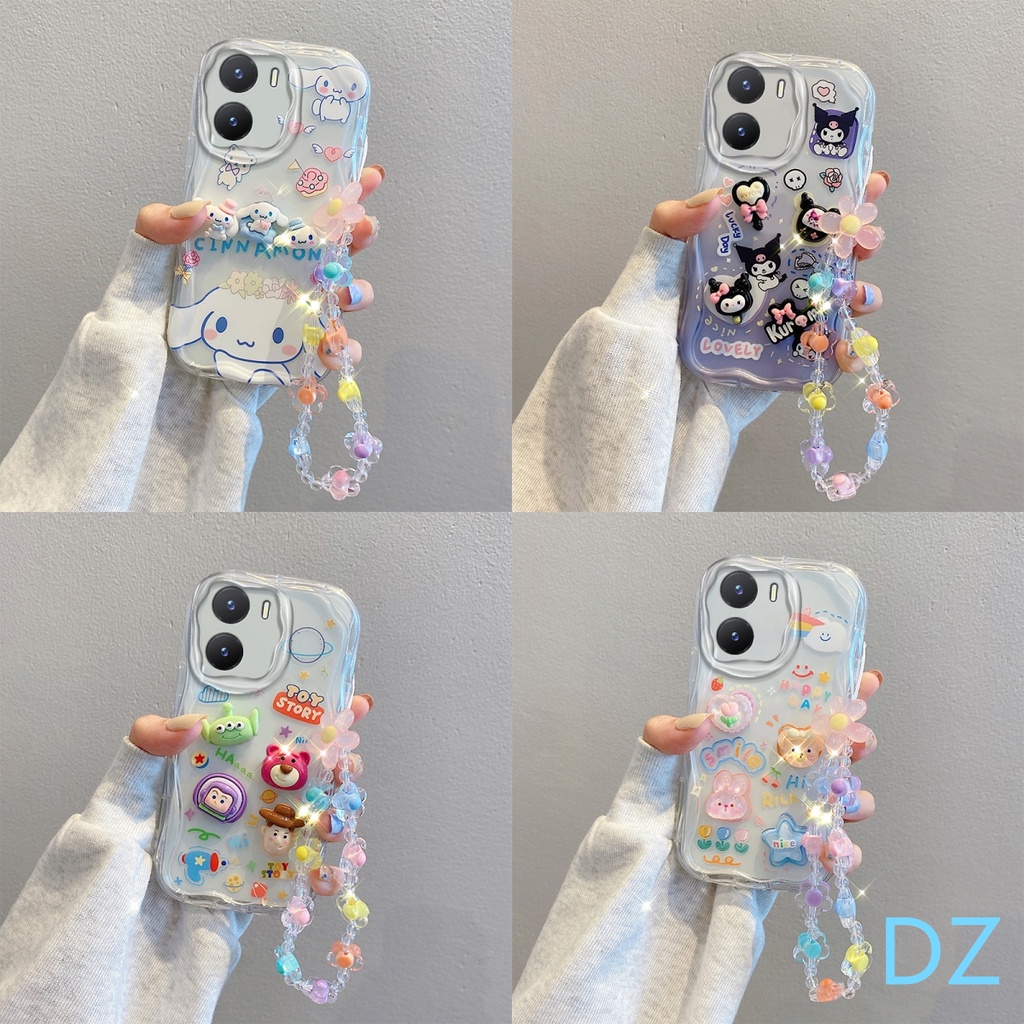 เคส Oppo A57 4G 2022 A77S ตุ๊กตาสามมิติน่ารัก + สร้อยข้อมือดอกไม้ กรณีโทรศัพท์มือถือ TY5