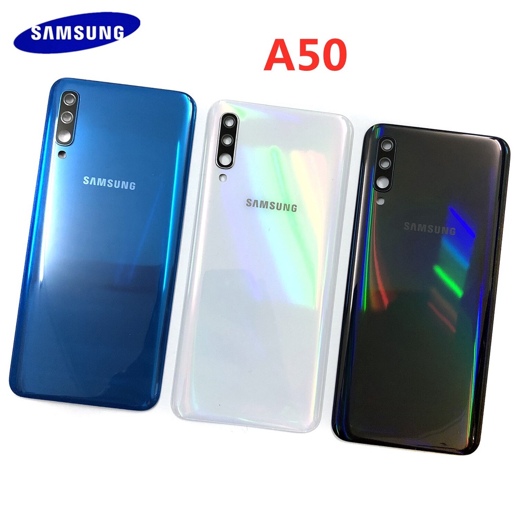 สําหรับ SAMSUNG Galaxy A50 2019 A505 A505F A505DS ที่อยู่อาศัยแบตเตอรี่ฝาหลังสติกเกอร์ + ฝาครอบเลนส์กล้อง + โลโก้
