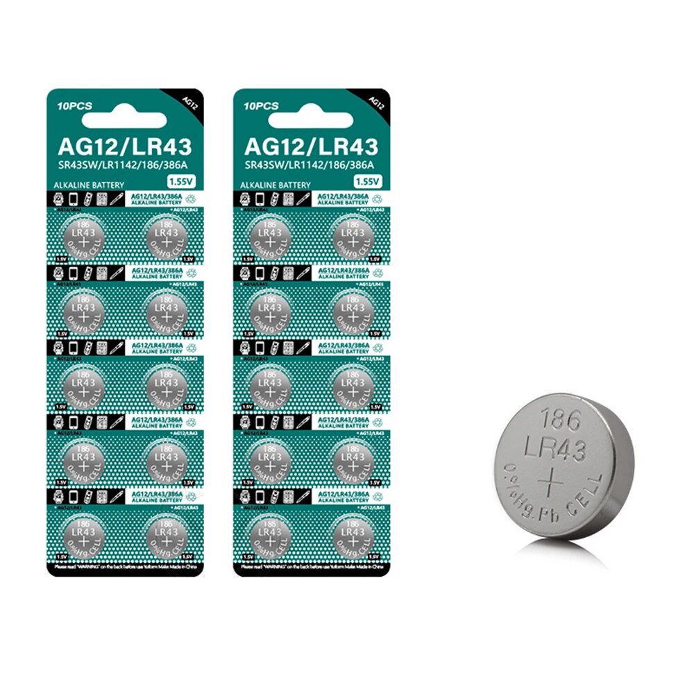 1.55V AG12 LR43 SR43 186 386 LR1142 V12GA AG 12 Button Batteries SR43W SR1142 Cell Coin Watch Toys R