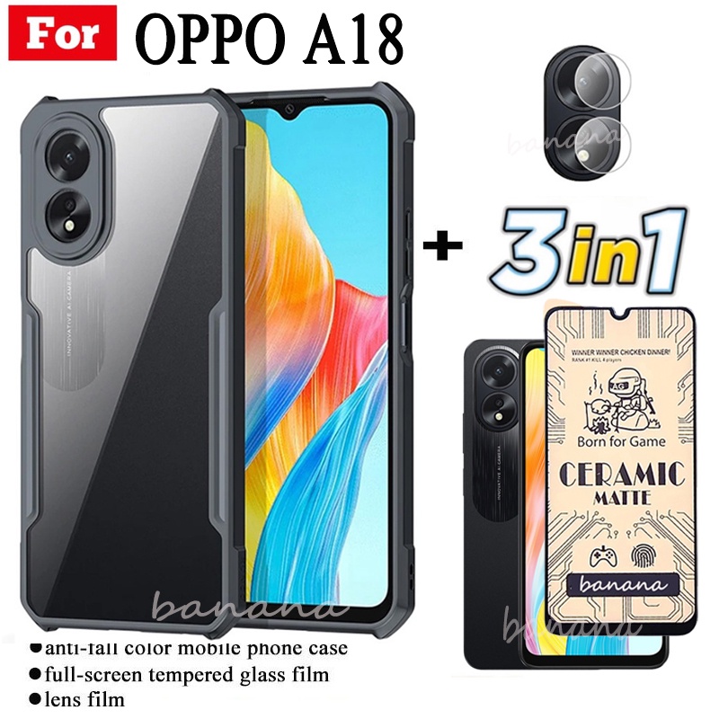 3 in 1 OPPO A18 เคสโทรศัพท์ กันกระแทก สําหรับ OPPO A 18 A38 ฟิล์มฝ้าเซรามิค + ฟิล์มเลนส์กล้อง