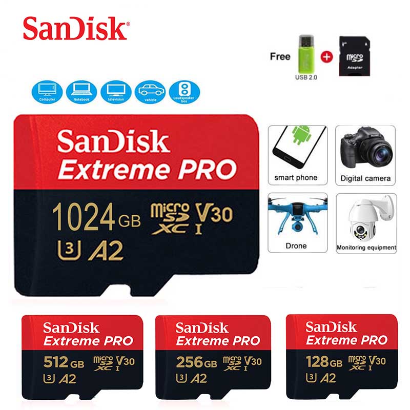 Extreme Pro แฟลชการ์ดหน่วยความจํา 128GB Micro SD Card SDXC UHS-I 1TB 512GB 256GB 64GB 32GB 16GB U3 V30 TF สําหรับกล้อง