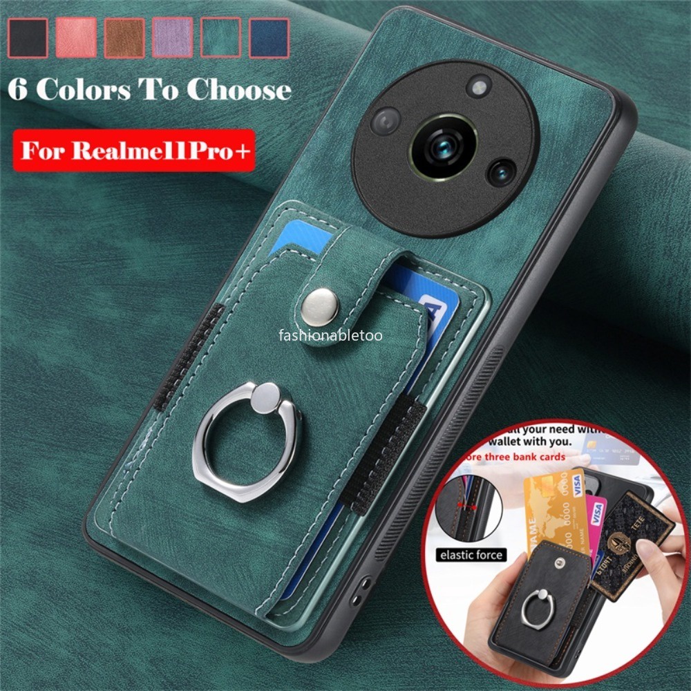 Matte หนังเคสโทรศัพท์สําหรับ Realme 11 12 13 pro plus 13pro + 13proplus 12pro + 11pro + 12X ช่องใส่การ์ดวงเล็บแม่เหล็กปลอกแหวนวงเล็บรถกันกระแทกปกหลัง