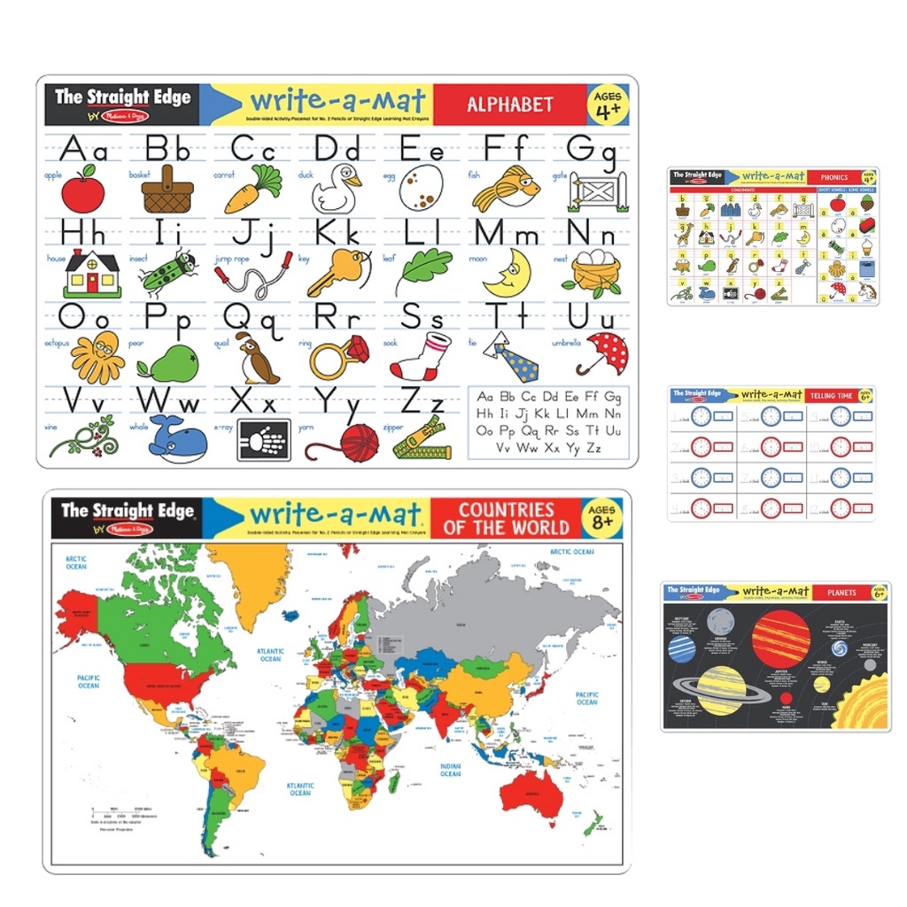 🔥ของแท้🔥แผ่นเรียนรู้ กันน้ำ 2 ด้าน Learning Mat [แผ่นเรียนรู้ + สีเทียนลบได้] ยี่ห้อ Melissa & Doug