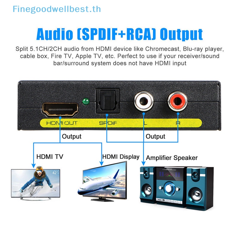 Fb3c 1080P HDMI เป็น HDMI ออปติคอล + SPDIF + RCA L / R ตัวแปลงแยกเสียง ขายดี