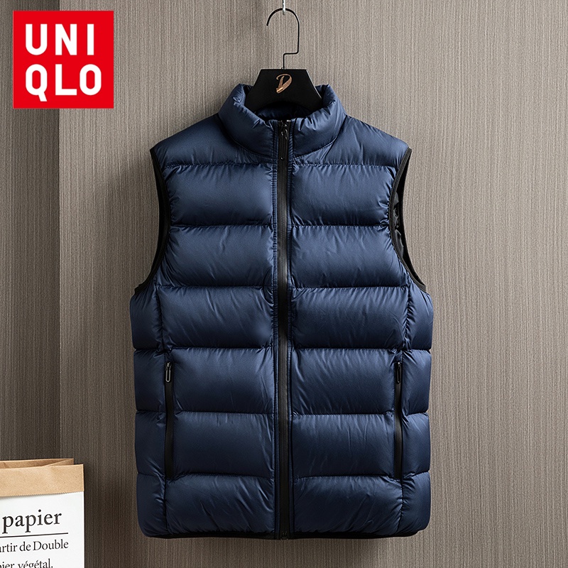 Uniqlo เสื้อแจ็กเก็ตแขนกุด เปิดไหล่ ผ้าฝ้าย แบบหนา กันลม ให้ความอบอุ่น สีพื้น แฟชั่นฤดูใบไม้ร่วง และฤดูหนาว สําหรับผู้ชาย ไซซ์ M - 5XL