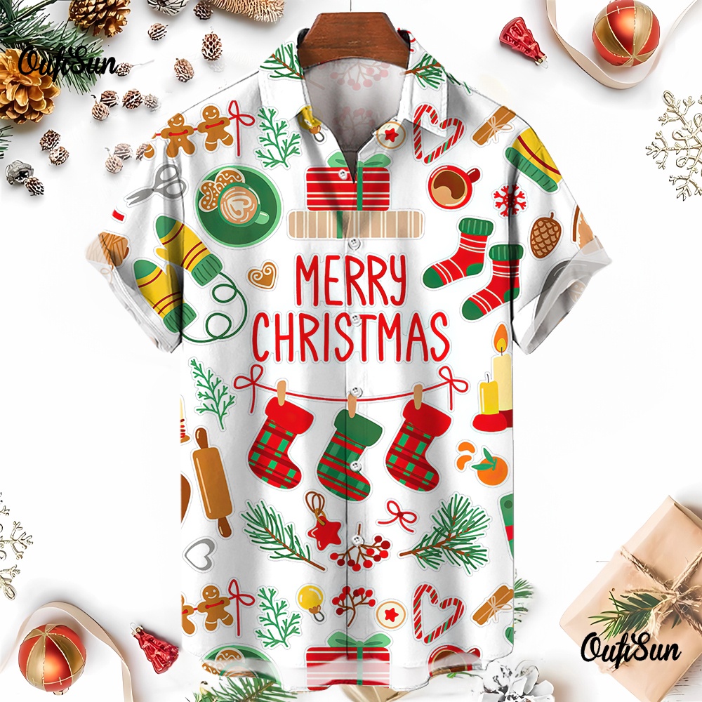 เสื้อเชิ้ตแขนสั้น คอปก พิมพ์ลายคริสต์มาส ทรงหลวม สวมใส่สบาย เหมาะกับฤดูร้อน สําหรับผู้ชาย