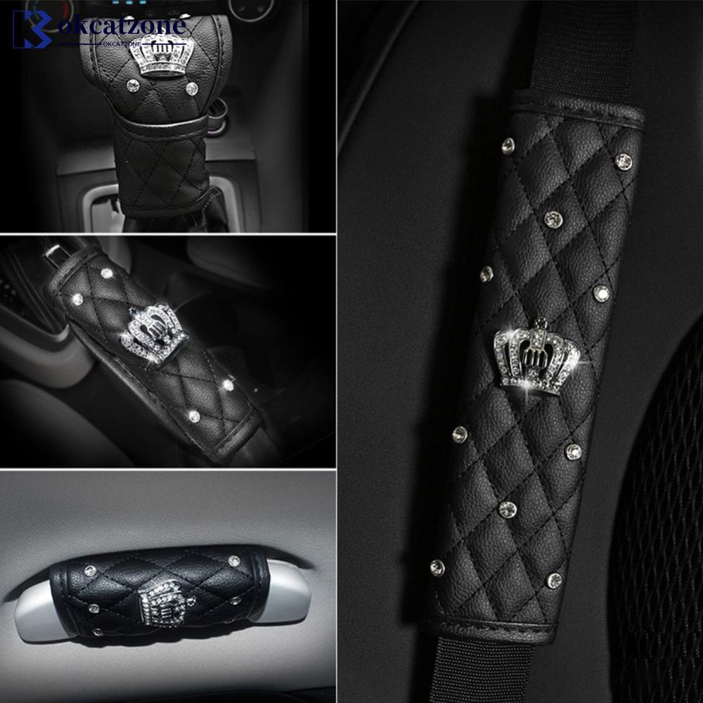Okcatzone ปลอกหุ้มสายเข็มขัดนิรภัยรถยนต์ ลายมงกุฎคริสตัล L5R8