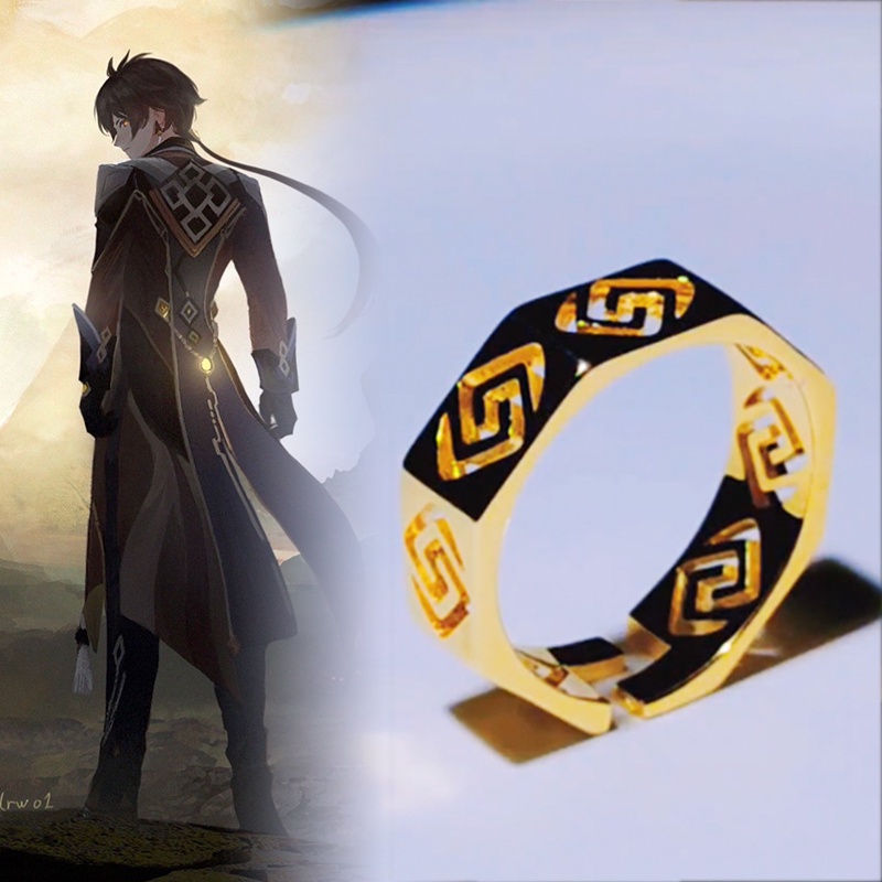 แหวนโลหะ อุปกรณ์เสริมคอสเพลย์ Genshin Impact Ring Zhongli Geo Element