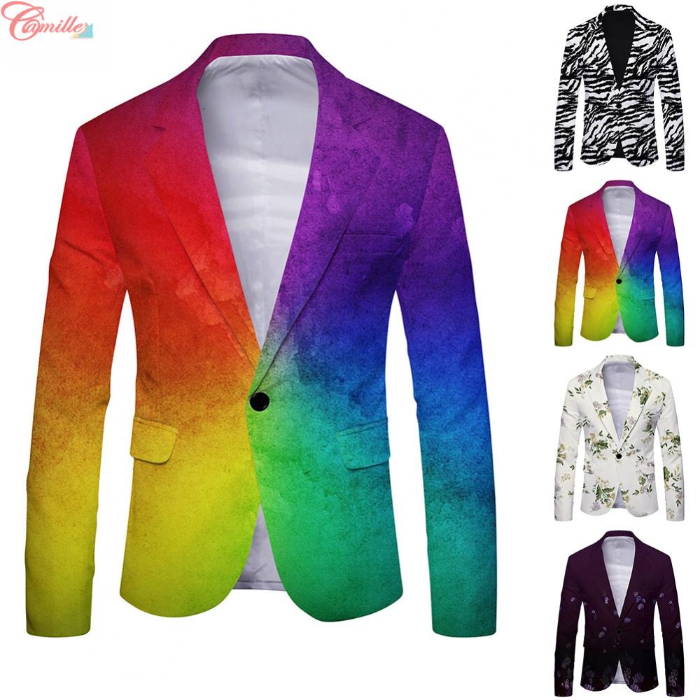 เสื้อเบลเซอร์โพลีเอสเตอร์ ทรงสลิมฟิต พิมพ์ลาย 3D โอเวอร์ไซซ์