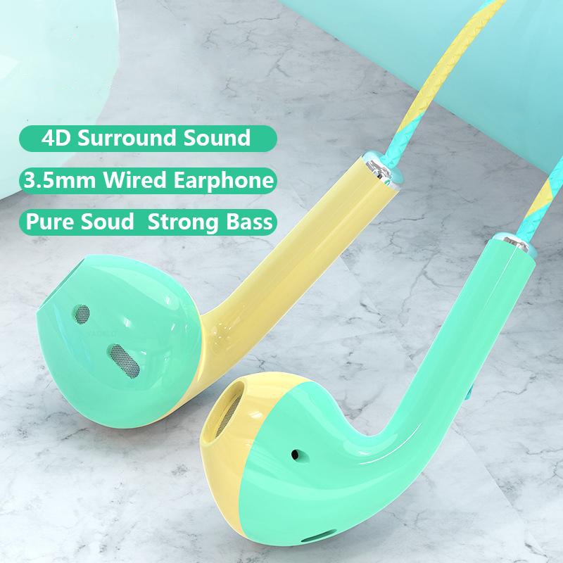 ชุดหูฟังแบบมีสายสำหรับ Macaron Half Ear รูกลมขนาด 3.5 มม. ชุดหูฟังแบบมีสายสำหรับโทรศัพท์มือถือสายต่อสีใหม่