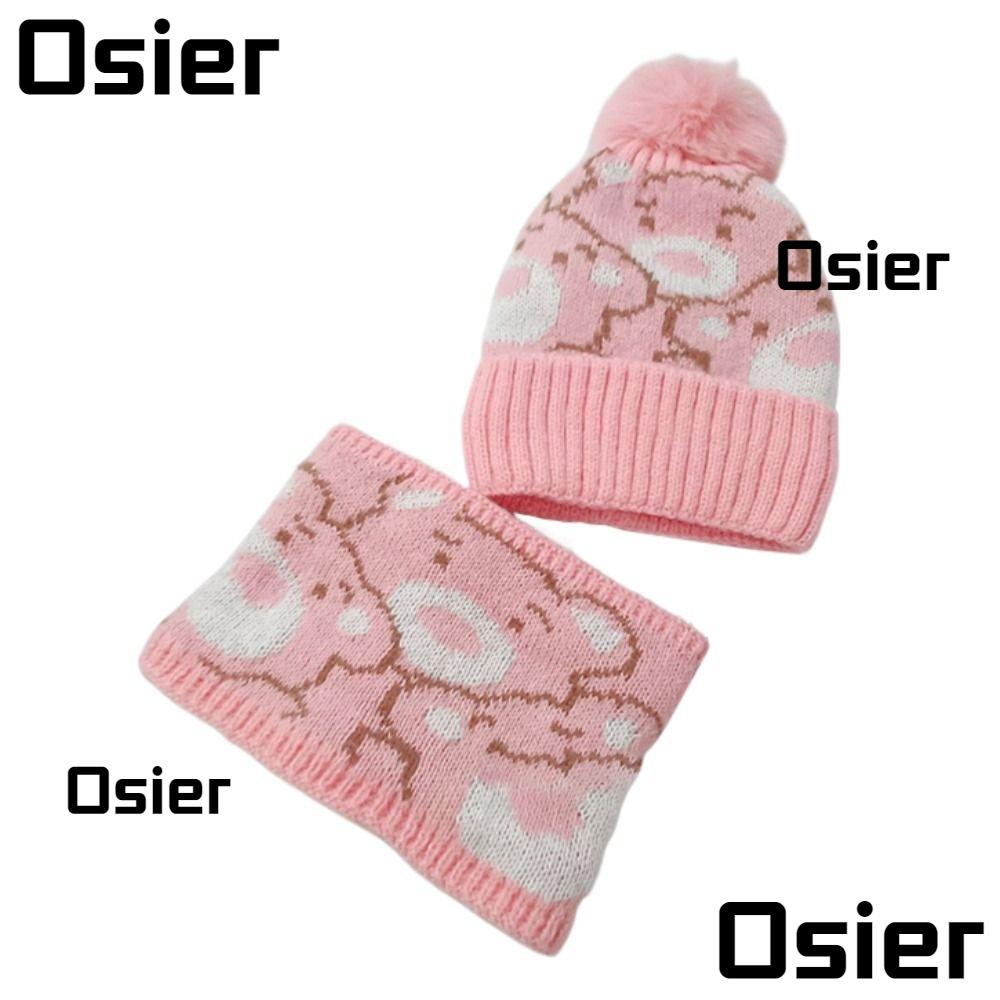 Osier1 ผ้าพันคอ หมวก สตรอเบอร์รี่ หมี สองชิ้น ชุดหมวกเด็ก ผ้าพันคอ ผ้าถักนุ่ม กันลม ฤดูหนาว ผ้าพันคอเด็ก เด็กผู้ชาย เด็กผู้หญิง