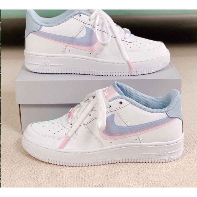 Nike Air Force 1 AF1Nike Air Force One Women's White Blue Pink 'White Red Black Double Hook Stitchi