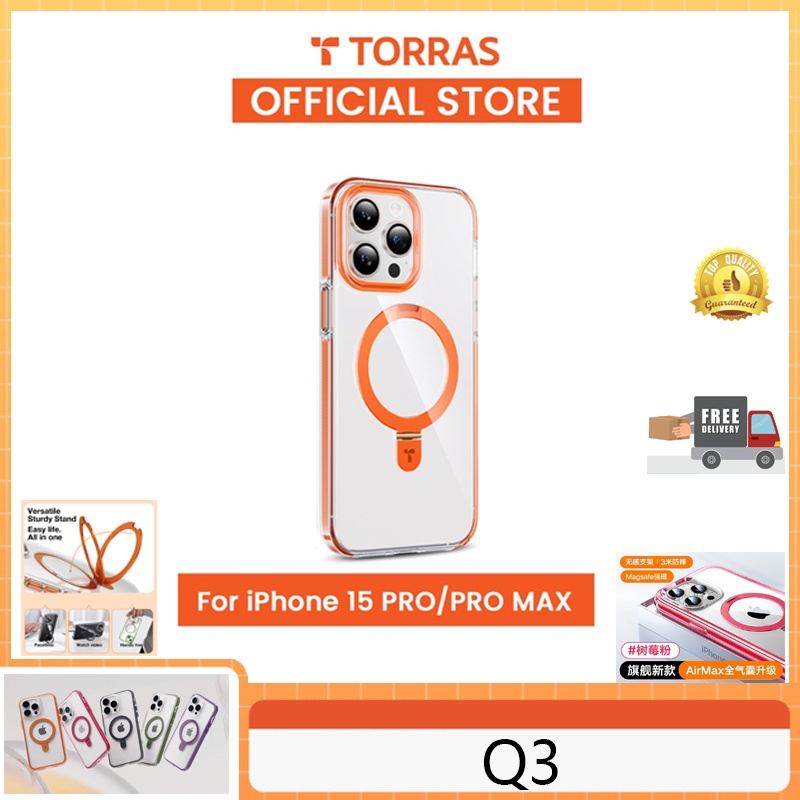 Torras Q3 UPRO OStand Hue (ORANGE) Series เคสแม่เหล็ก สําหรับ iPhone 15 Pro/ Pro Max, MagS, กันกระแทก, ขาตั้ง และที่วาง
