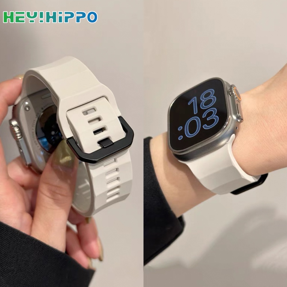 สายนาฬิกาข้อมือซิลิโคน หัวเข็มขัดสีดํา สําหรับ iwatch series 10 9 8 7 6 5 SE 4 3 45 44 42 41 40 38 49 มม.46 มม.Series10 42 มม.
