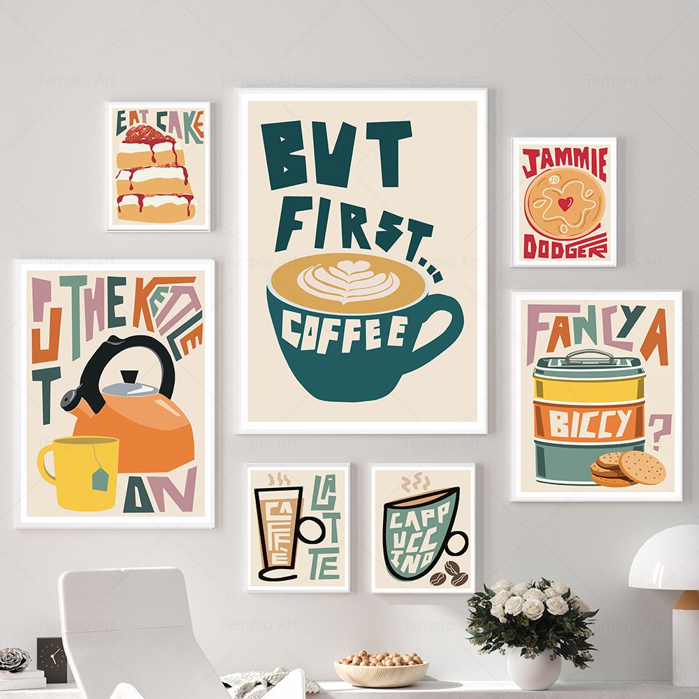 โปสเตอร์ ลายชา บิสกิต กาแฟ เอสเพรสโซ่ มาร์ตินี่ สโคน สไตล์วินเทจ ปรับแต่งได้ สําหรับตกแต่งผนัง ร้านอาหาร คาเฟ่