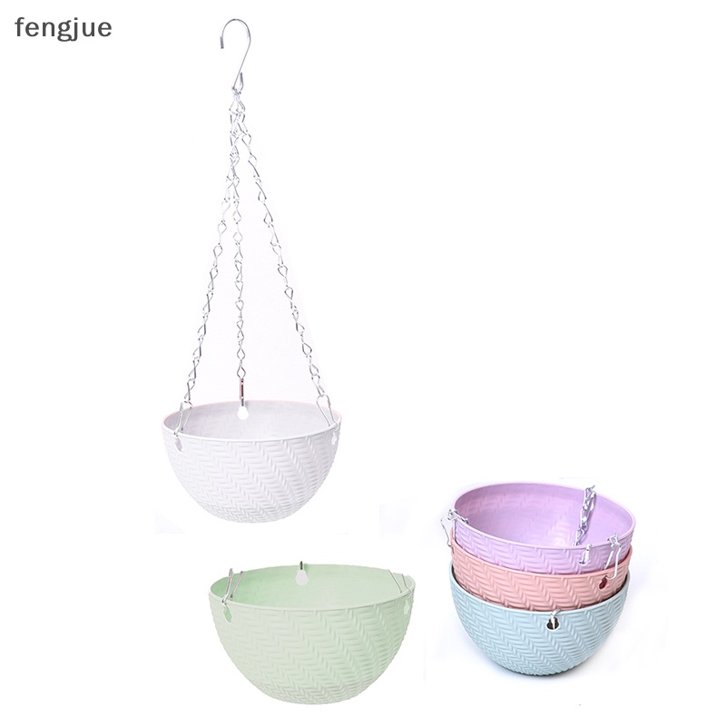 Fengjue ระเบียงโซ่ชาวไร่กระถางดอกไม้ตะกร้าเลียนแบบหวายทอผ้า TH