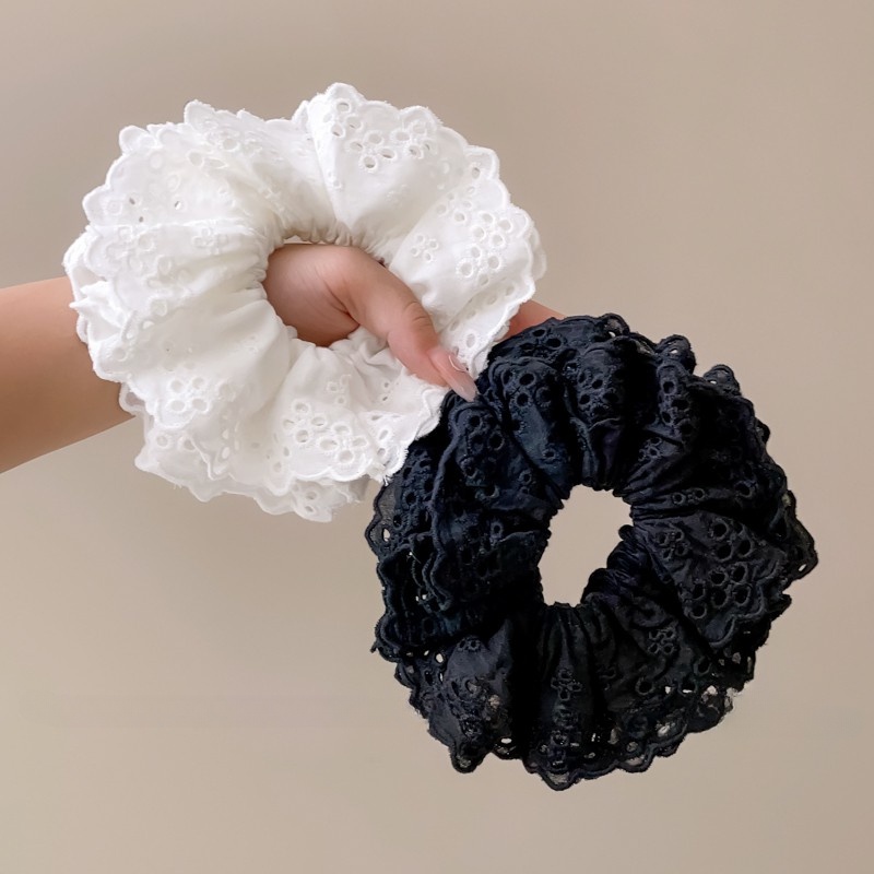 ยางรัดผม ทรงกลม ขนาดใหญ่ แต่งลูกไม้ ยืดหยุ่น สําหรับผู้หญิง 2023
