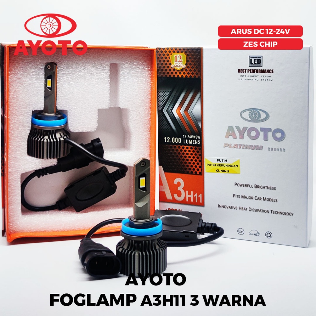 ไฟ A PAIR OF AYOTO A3, ไฟหมอก, H11 LED ไฟหน้ารถยนต์, 3 สี, UNIVERSAL สําหรับรถยนต์, H11 ซ็อกเก็ต