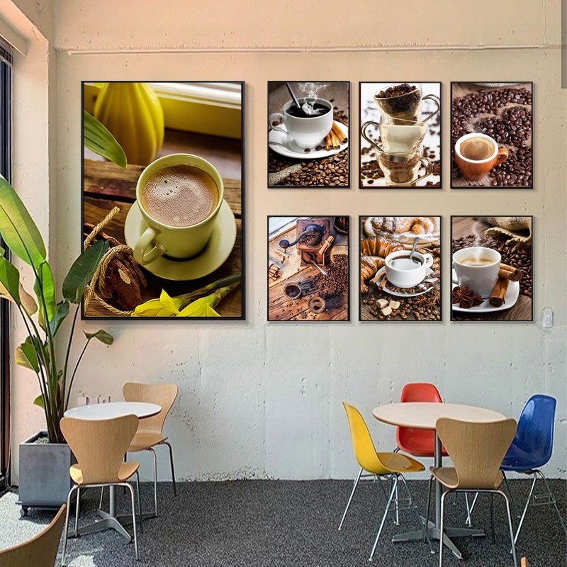 โปสเตอร์ผ้าใบ พิมพ์ลายกาแฟ สไตล์วินเทจ สําหรับตกแต่งบ้าน ร้านอาหาร คาเฟ่ บาร์