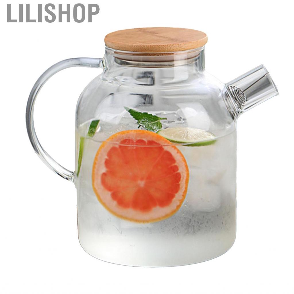 Lilishop Water Pitcher 1800ml Glass Fridge Jug with Filter Whisk Wood Lid Heat Resistant Beverage Se