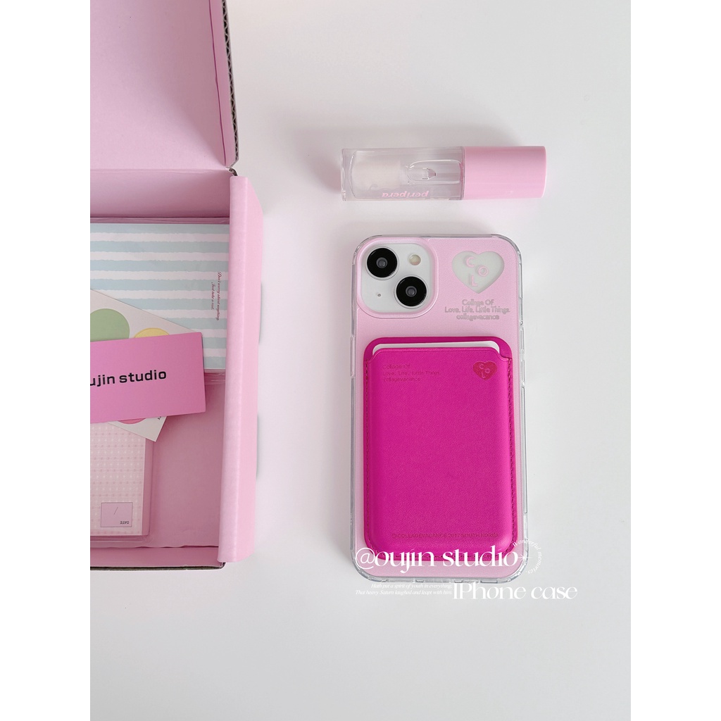 Oujin studio เคสโทรศัพท์มือถือ แบบแม่เหล็กไร้สาย สีชมพู เรียบง่าย สําหรับ 15pro 14promax 13 12 11