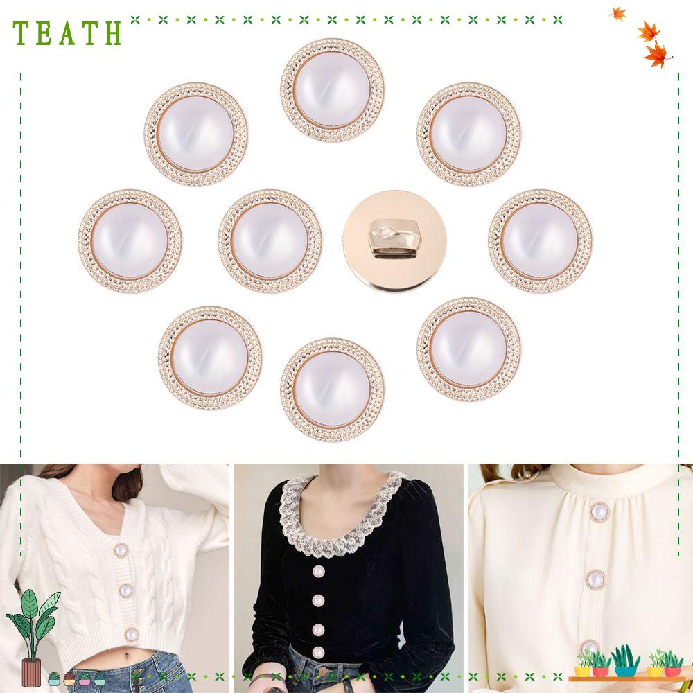 Teath กระดุมมุก พลอยเทียม แวววาว คุณภาพสูง สําหรับเย็บผ้า 10 ชิ้น