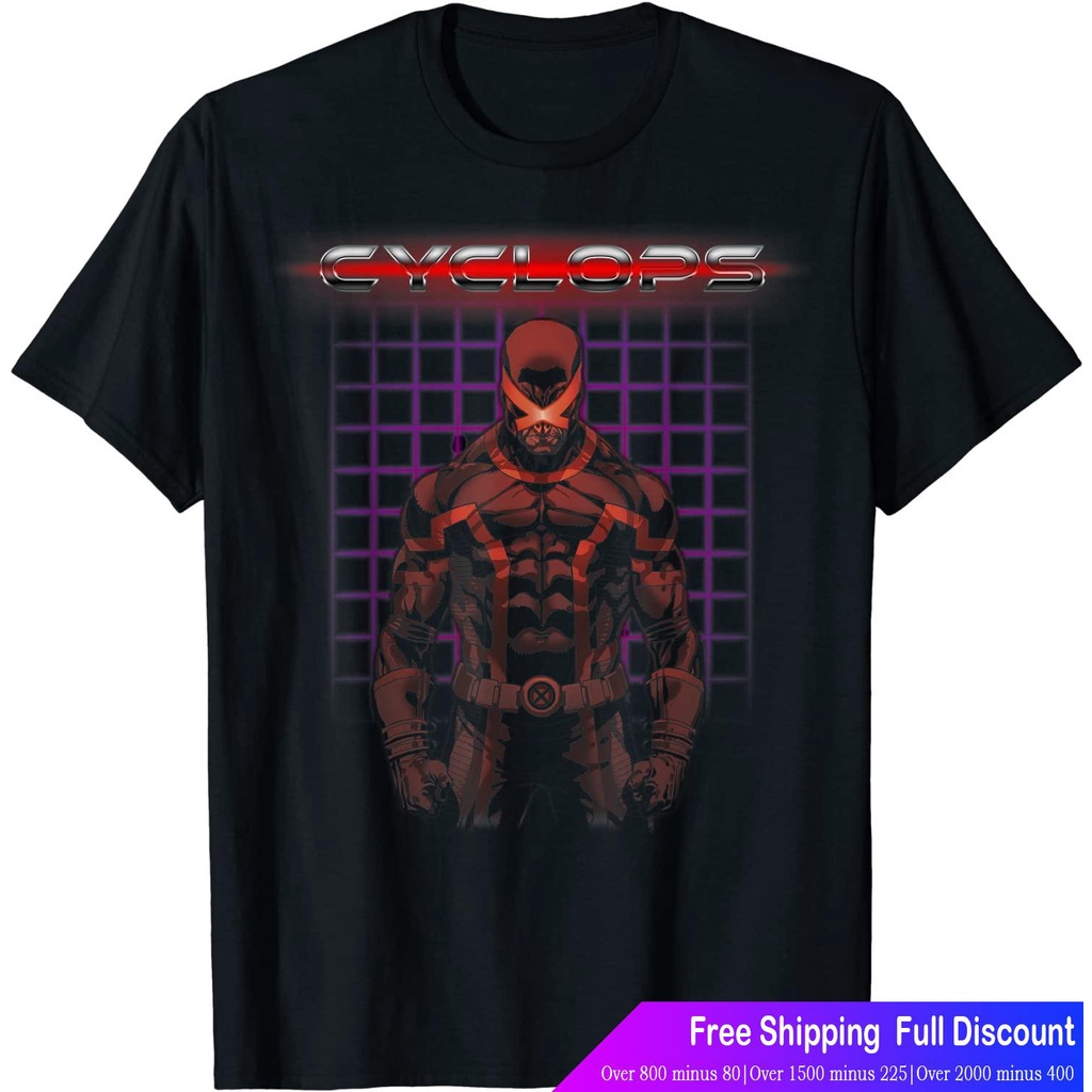 พร้อมส่ง Marvelเสื้อยืดผู้ชายและผู้หญิง Marvel X-Men Cyclops Retro 80's Gridlock Graphic T-Shirt Mar