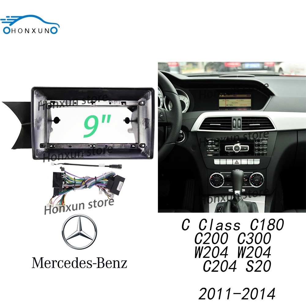 Honxun 9 นิ้ว android หัว 2din วิทยุกรอบสเตอริโอแผงวงเล็บแดชบอร์ดสําหรับ Benz C Class C180 C200 C300