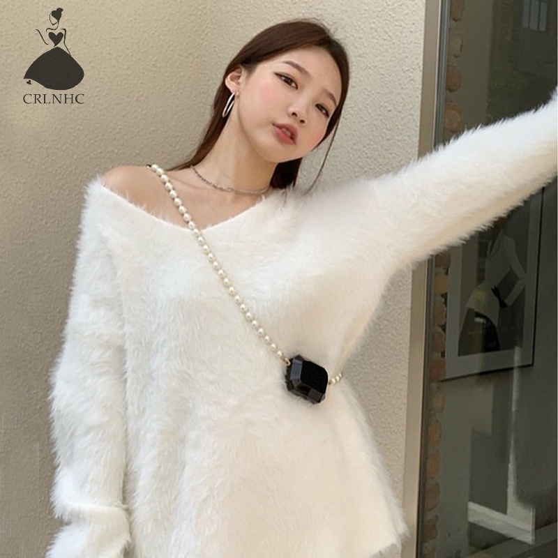 Kans เสื้อกันหนาว คอวี แขนยาว ผ้ากํามะหยี่ขนนิ่ม ทรงหลวม ลําลอง ฤดูใบไม้ร่วง ฤดูหนาว สําหรับผู้หญิง