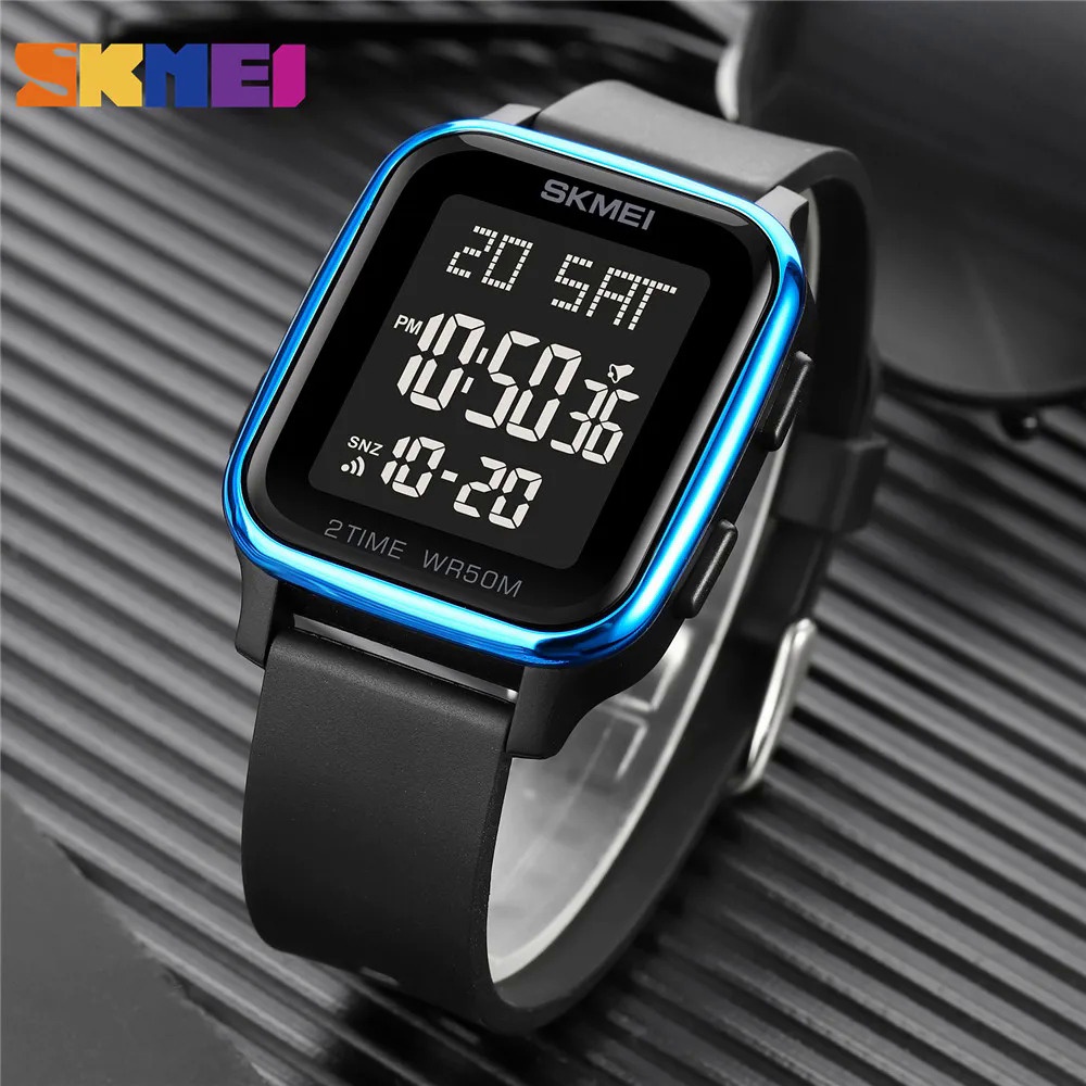 Skmei ใหม่ นาฬิกาข้อมือดิจิทัล LED นับถอยหลัง ปฏิทิน 5 บาร์ กันน้ํา สําหรับผู้ชาย