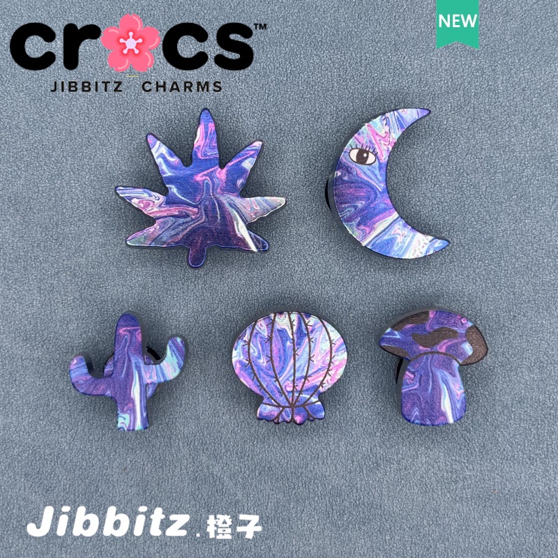 jibbitz crocs แท้ กระดุมโลหะ รูปเห็ด กระบองเพชร สีม่วง สําหรับตกแต่งรองเท้า crocs DIY