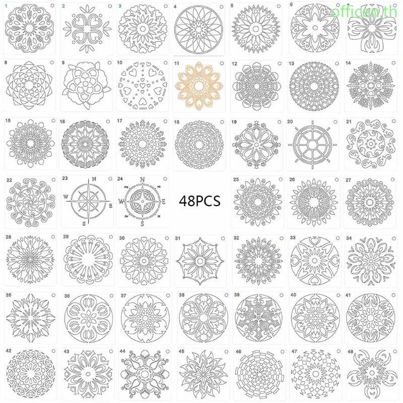 Cen แผ่นแม่แบบ ลายนูน Mandala สําหรับตกแต่งสมุดภาพ อัลบั้มภาพ DIY 48 ชิ้น