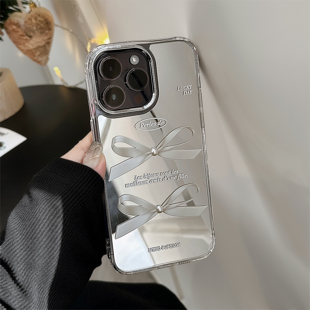 เคสโทรศัพท์มือถือซิลิโคน tpu กันตก ประดับโบว์ และกระจก คุณภาพสูง สําหรับ apple iphone 11 12 13 14 15 pro max plus