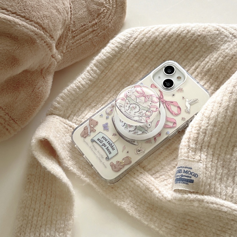 เคสโทรศัพท์มือถือแบบแข็ง แม่เหล็ก ลายการ์ตูนกระต่าย พร้อมที่ตั้งวาง สําหรับ iPhone 12 13 14 15 15Pro 14Pro 13Pro 12Pro 12Promax 13Promax 14Promax 15Promax 15Promax