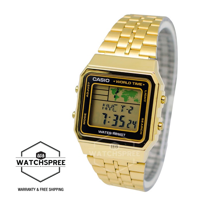 Casio Classic Series Digital Men's Gold Stainless Steel Strap Watch A500WGA-1D