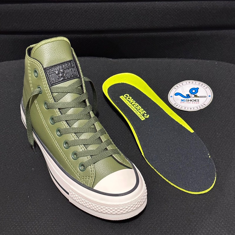HIJAU Converse All Star 70s Chuck Taylor - Men's Women's Leather Casual Sneaker Shoes Army Green Hi