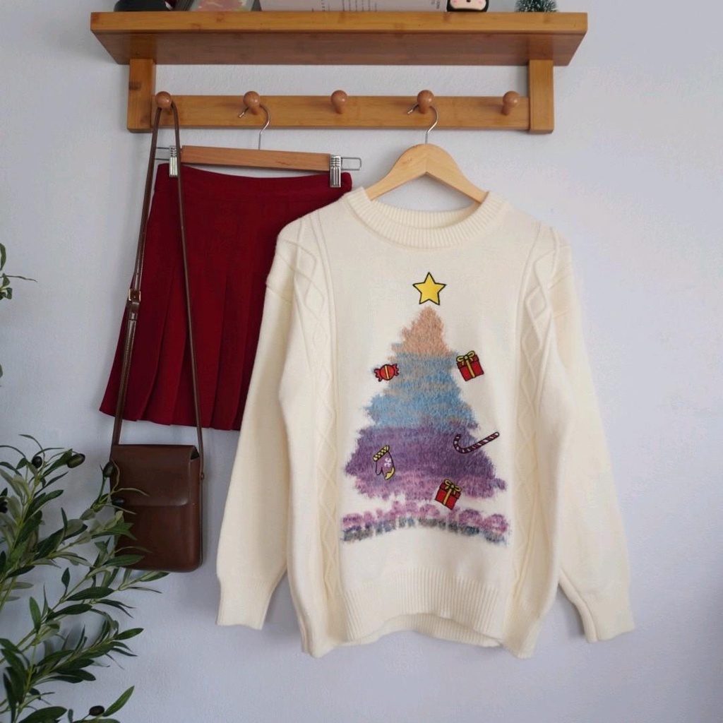 รุ่น Christmas star สเวตเตอร์ไหมพรมหนานุ่ม แต่งดีเทลลายต้นคริสมาสต์สีพาสเทล รหัส R118