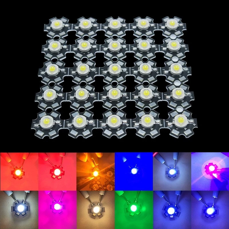10 ชิ้น 1 วัตต์ 3 วัตต์ 5 วัตต์พลังงานสูงหลอดไฟ LED ไดโอดเต็มสเปกตรัมอบอุ่นเย็นธรรมชาติสีขาวสีแดงสีเขียว Royal Blue UV RGB พร้อม 20 มิลลิเมตร Star PCB