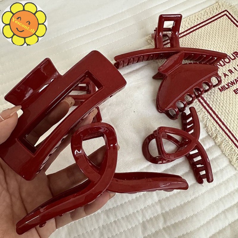 Yescont ใหม่ กิ๊บติดผมหางม้า ขนาดใหญ่ สีแดงสดใส เครื่องประดับ สําหรับผู้หญิง