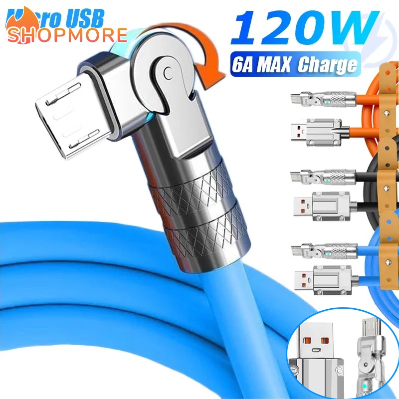 สายชาร์จโทรศัพท์มือถือ ซิลิโคนเหลว 120W USB C เป็น Type C หมุนได้ 180 องศา สําหรับเล่นเกม