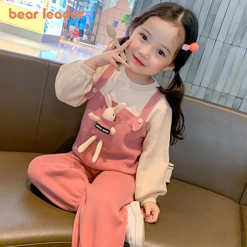ชุดเสื้อคอกลม แขนยาว ลายหมี กระต่าย พร้อมกางเกงลําลอง แฟชั่นฤดูใบไม้ผลิ และฤดูใบไม้ร่วง สําหรับเด็กผู้หญิง จํานวน 2 ชิ้น