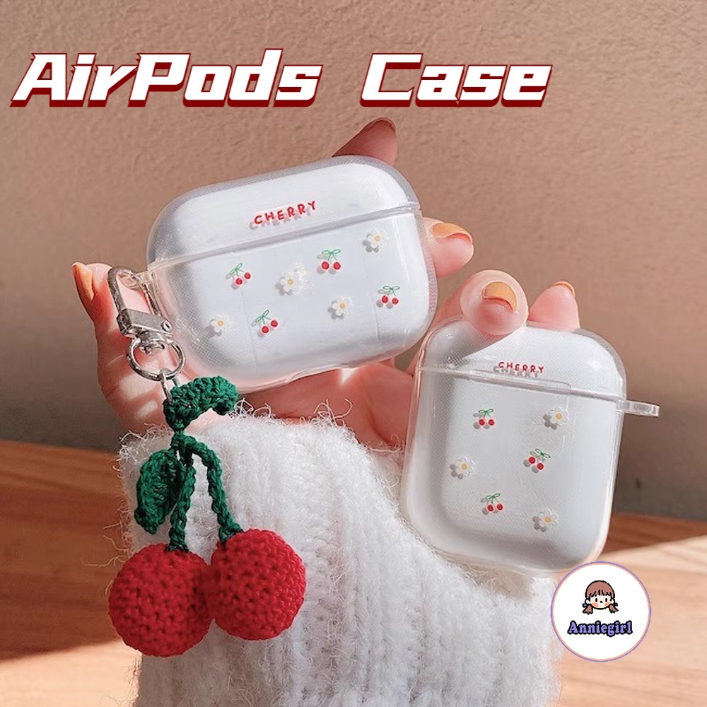 เคสหูฟังบลูทูธไร้สาย แบบนิ่ม กันกระแทก ลายเชอร์รี่ สีโปร่งใส สไตล์เกาหลี สําหรับ Airpods 1 2 3 Airpod Pro 2