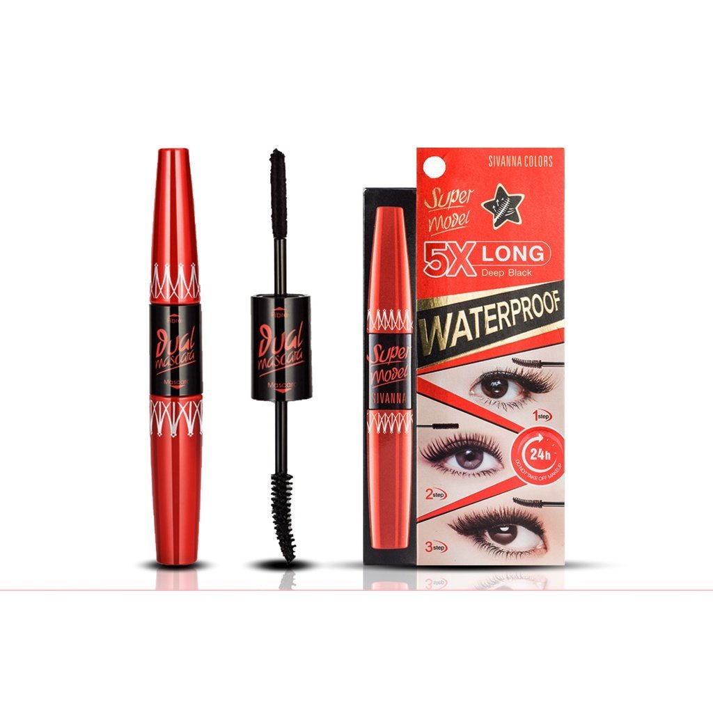 ♦️ของแท้·ส่งด่วน·ถูก♦️Sivanna Super Model 5X Long Deep Black 2 Step Mascara #HF893 : ซิเวนน่า มาสคาร่า 2 หัว       dayse