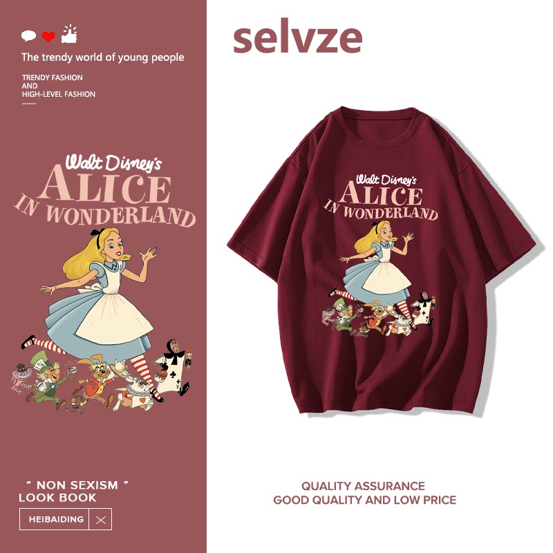 SELVZE （พร้อมส่งจากกทม มาถึงใน 2วัน）print T-shirt，เจ้าหญิงการ์ตูนน่ารักพิมพ์เสื้อยืดแขนสั้นหลวม Y0019