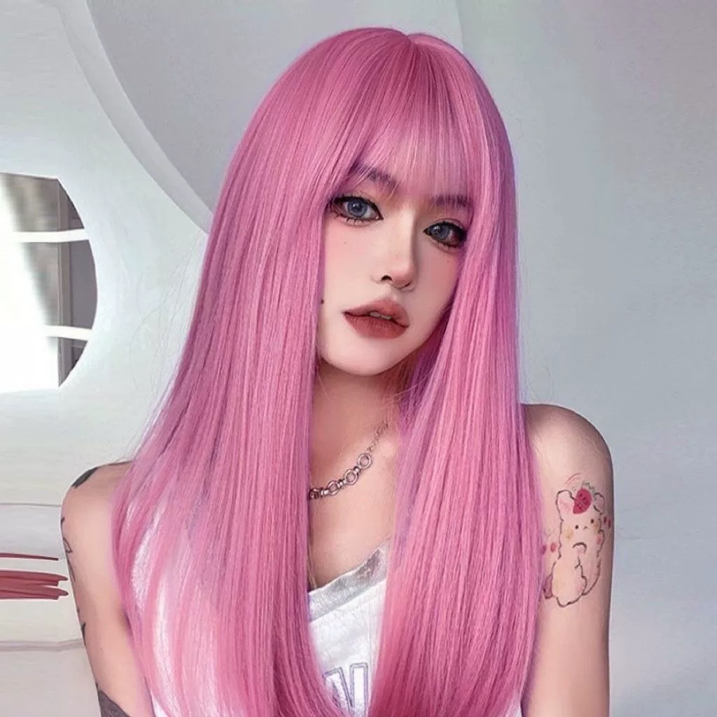 วิกผมยาวตรง 70 ซม. สีเบจ สีม่วง สีชมพู สไตล์เกาหลี คอสเพลย์สังเคราะห์ สําหรับผู้หญิง ผู้ชาย ปาร์ตี้