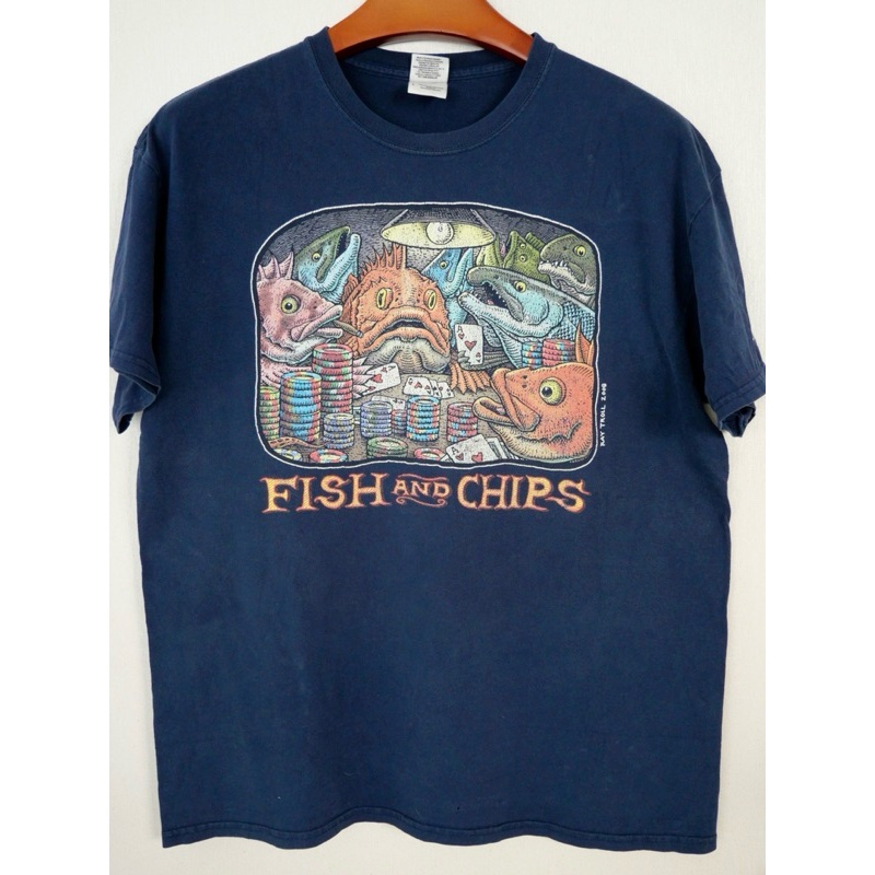 คอกลม Fish And Chips~Ray Troll T-Shirt. Large. 2008 Ray Troll
