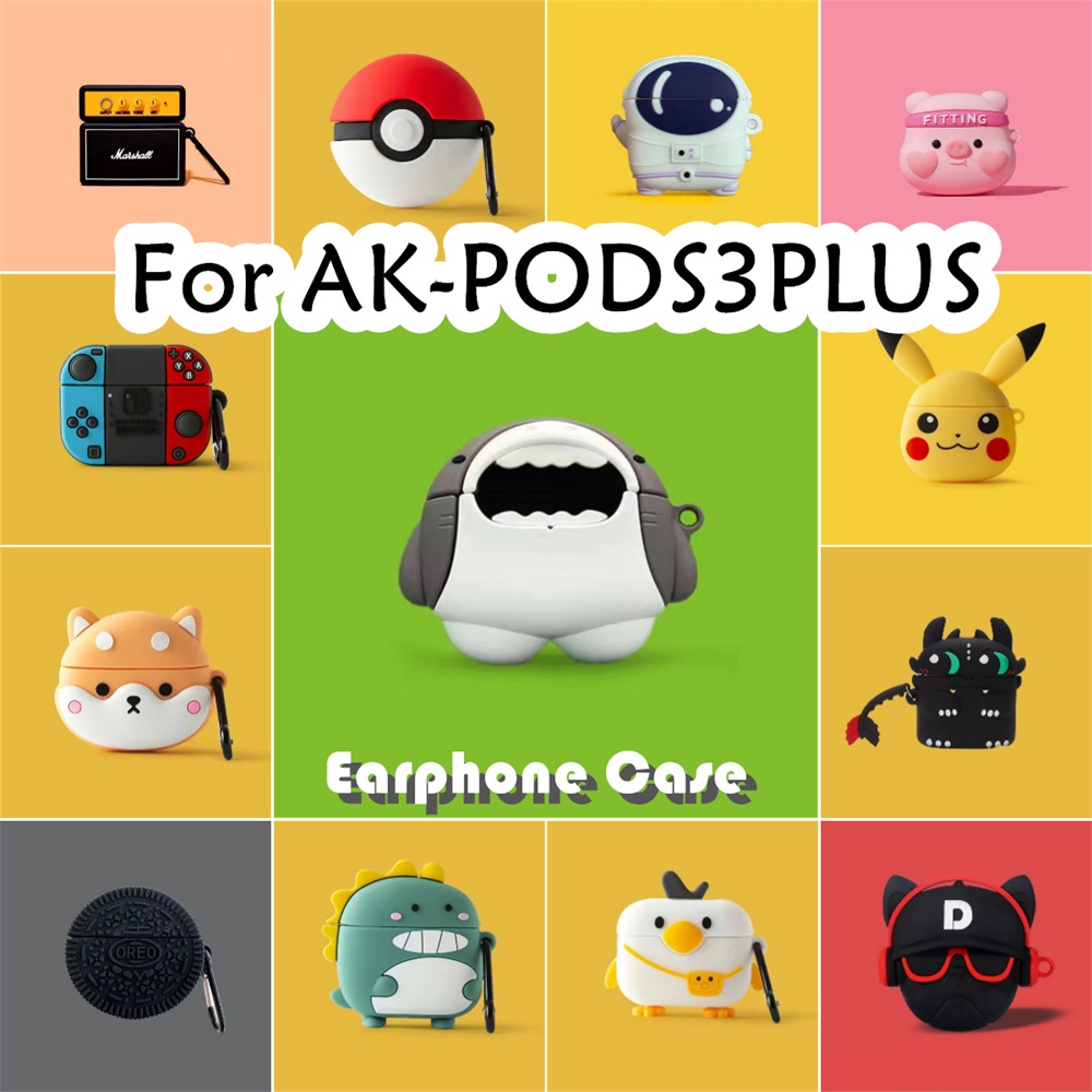 【ของแท้】เคสหูฟัง ซิลิโคนนิ่ม ลายการ์ตูนฉลาม สําหรับ AK-PODS3PLUS