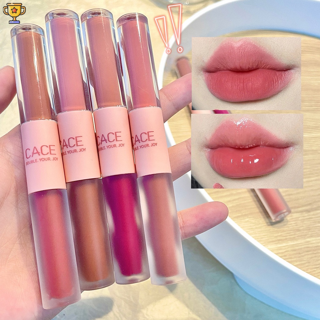 Cace ลิปสติก ลิปกลอส เนื้อแมตต์ แบบสองหัว ให้ความชุ่มชื้น ไม่ติดแก้ว TR